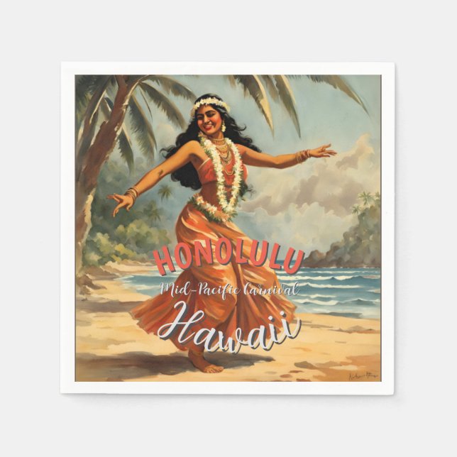 Vintager Stil Hawaiian Travel Honolulu Mittelpazif Serviette (Vorderseite)