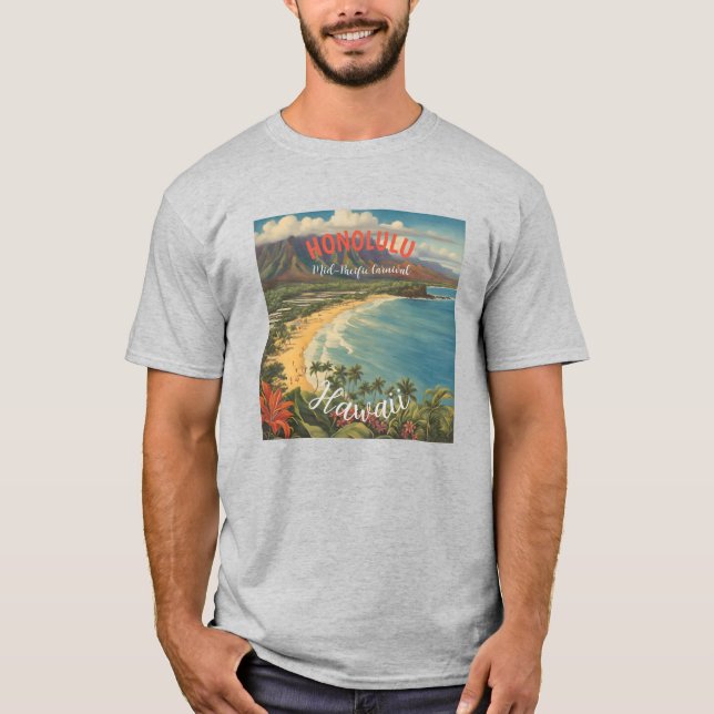 Vintager Stil Hawaiian Travel Honolulu Mittelpazif T-Shirt (Vorderseite)