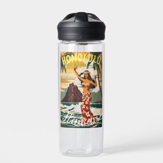 Vintager Stil Hawaiian Travel Honolulu Mittelpazif Trinkflasche (Vorderseite)