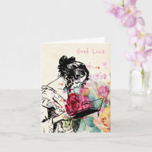 Vintager Stil Lady liest Book Viel Glück Card