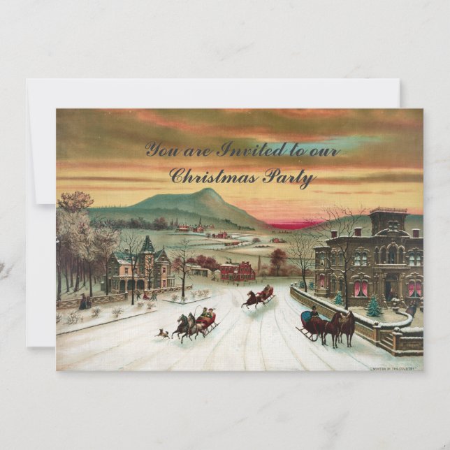 Vintager Stil Landschaft Weihnachten Einladung (Vorderseite)