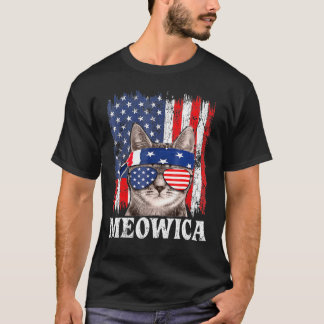 Vintager Stil Meowica Katze 4. Juli American Fla T-Shirt