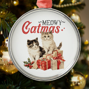 Vintager Stil Meowy Catmas Weihnachten Ornament Aus Metall