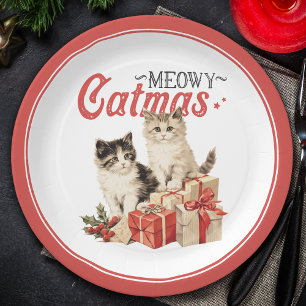Vintager Stil Meowy Catmas Weihnachten Pappteller