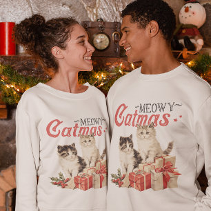 Vintager Stil Meowy Catmas Weihnachten Sweatshirt