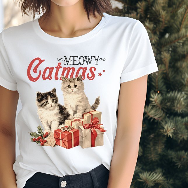Vintager Stil Meowy Catmas Weihnachten T-Shirt (Von Creator hochgeladen)