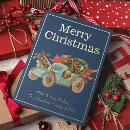 Vintager Stil Old Car Mistletoe Weihnachten Gold Folien Feiertagskarte