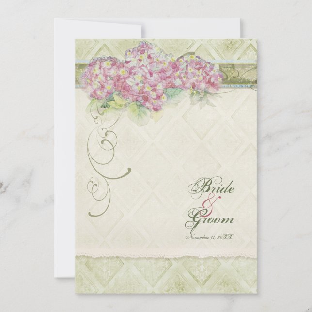 Vintager Stil Pink Hydrangea - Einladung zur Hochz (Vorderseite)