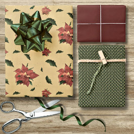 Vintager Stil Poinsettia Rustikale Weihnachten Geschenkpapier Set
