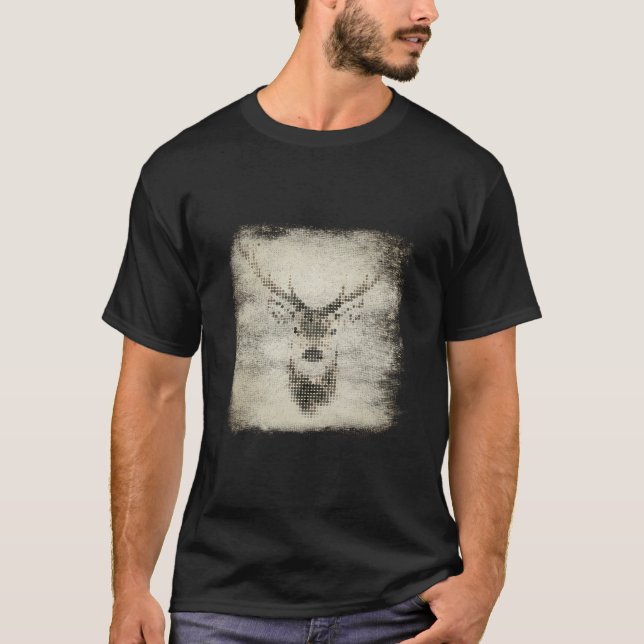 Vintager Stil Polygonal Hirschgesicht T-Shirt (Vorderseite)