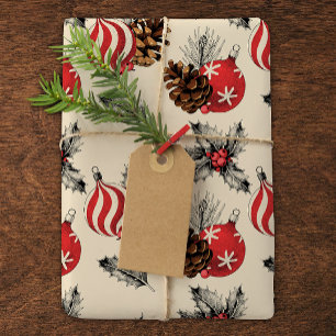 Vintager Stil Rote Weihnachtsschmuck Rustikal Geschenkpapier