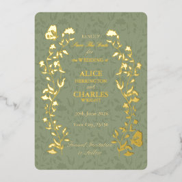 Vintager Stil Sage Ggreen Save the Date Folieneinladung