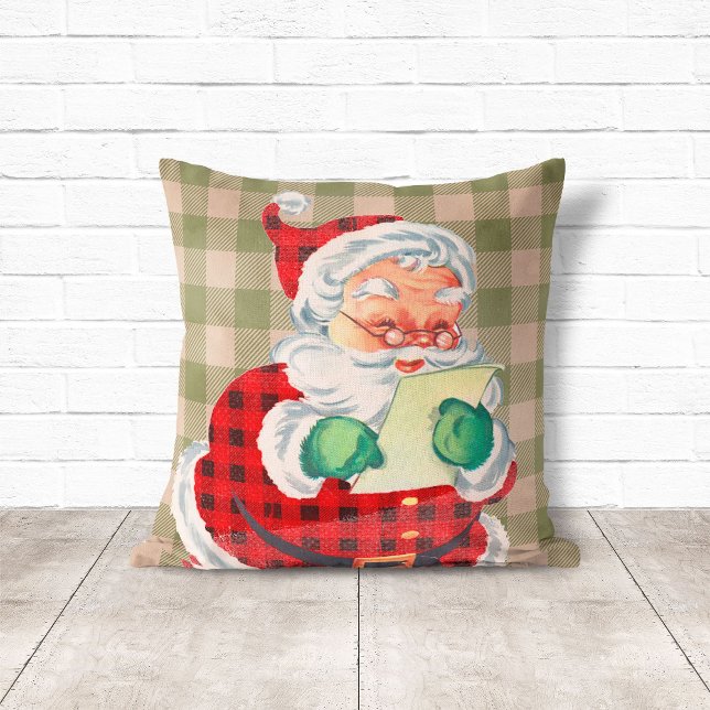 Vintager Stil Santa Sage Grün Kariert Weihnachten Kissen (Vintage Style Santa Sage Green Plaid Christmas Throw Pillow
)