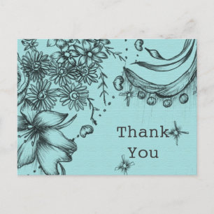 Vintager Stil Schwarz-Blau-Blumen Vielen Dank Postkarte