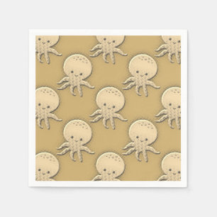 Vintager Stil Sepia Baby Octopus Muster Serviette