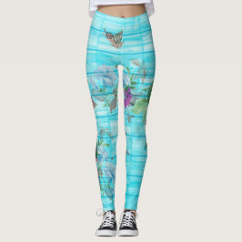 Vintager Stil Shabby Chic Florals auf blau Leggings