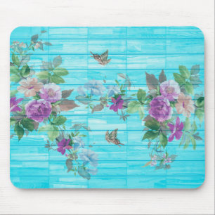 Vintager Stil Shabby Chic Florals auf blau Mousepad