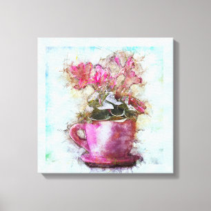 Vintager Stil Shabby Chic Violets Lilac Cup Saucer Leinwanddruck