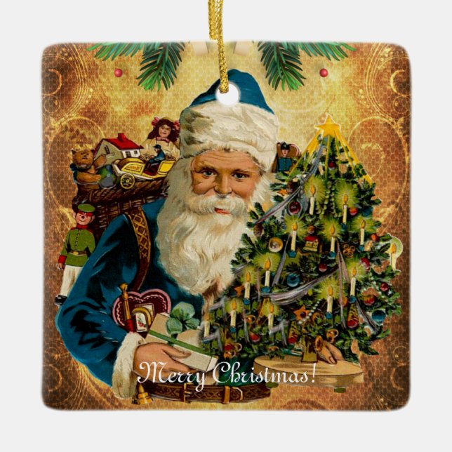Vintager Stil St. Nikolaus (Weihnachtsmann) Weihna Keramikornament (Vorderseite)