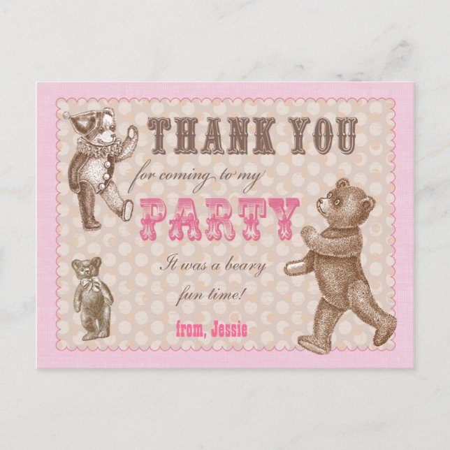 Vintager Stil Teddy Bear Danke Postcard Postkarte (Vorderseite)