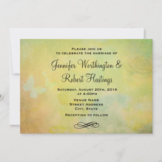 Vintager Stil Wasserfarbenhintergrund Hochzeit Einladung (Vorderseite)