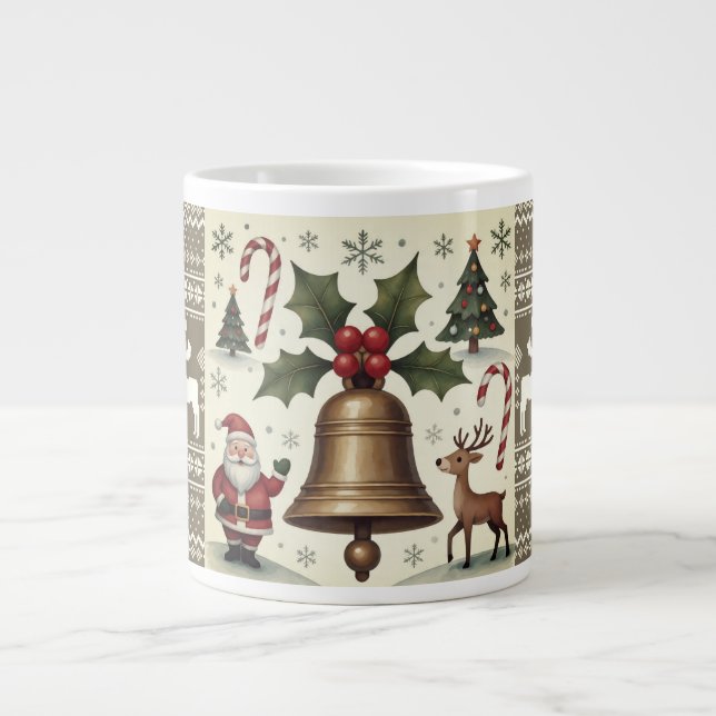 Vintager Stil, Weihnachtsmuster Jumbo-Tasse (Vorderseite)