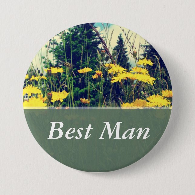Vintager Stil, wilder Löwenzahn Trauzeuge Hochzeit Button (Vorderseite)