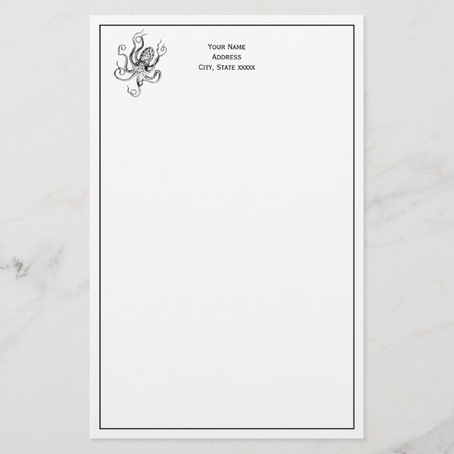 Vintager stilisierter Oktopus Zeichnend #1 Briefpapier (Vorderseite)