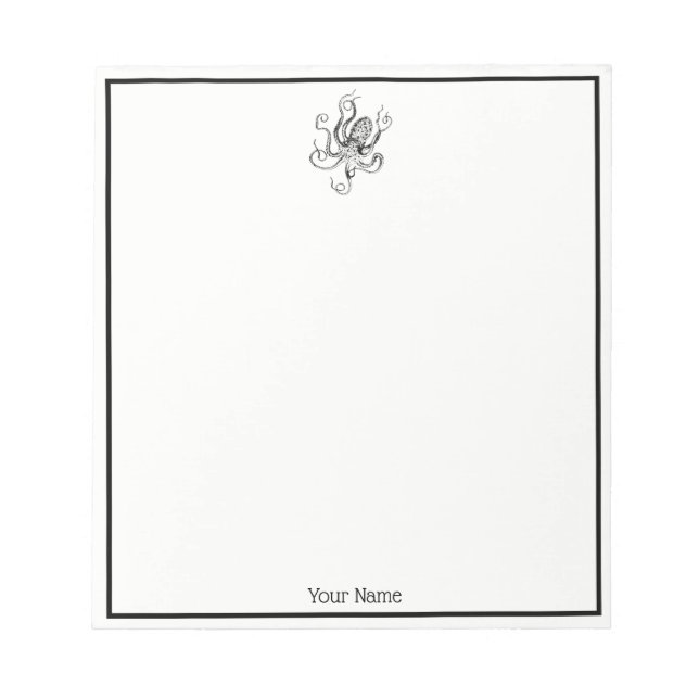 Vintager stilisierter Oktopus Zeichnend #1 Notizblock (Vorderseite)