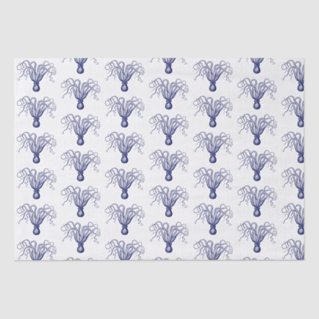 Vintager stilisierter Oktopus Zeichnend #8 Blau Seidenpapier (Vorderseite)