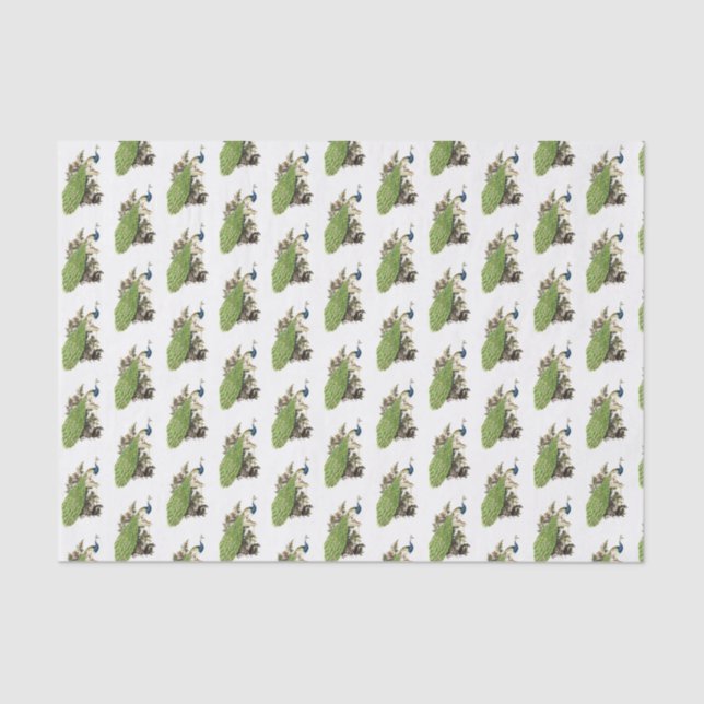 Vintager stilisierter Pfau an einer Zweigstelle Seidenpapier (Vorderseite)