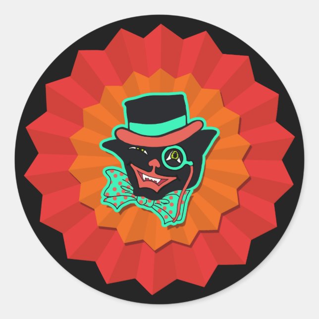 Vintager Stilkatzenkatze in einem Hut Niedlich Runder Aufkleber (Vorderseite)