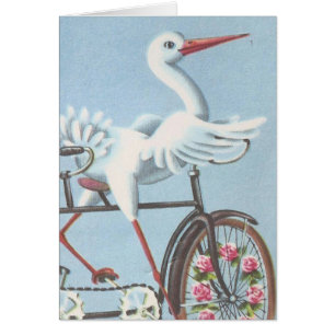 Vintager Storch auf dem Fahrrad für Sie und Ihr Ba