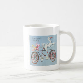 Vintager Storch auf dem Fahrrad für Sie und Ihr Ba Kaffeetasse