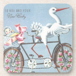 Vintager Storch auf dem Fahrrad für Sie und Ihr Ba Untersetzer