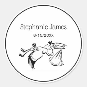 Vintager Storch für Baby #1 Runder Aufkleber