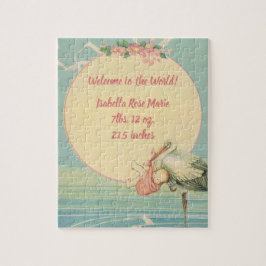 Vintager Storch mit Baby Girl in rosa Blanket Puzzle