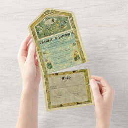 Vintager Storybook-Wald in einer Hochzeit All In One Einladung