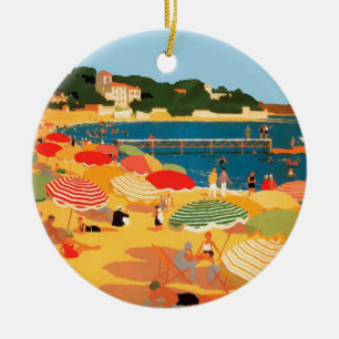 Vintager Strand an der Côte d'Azur Keramik Ornament