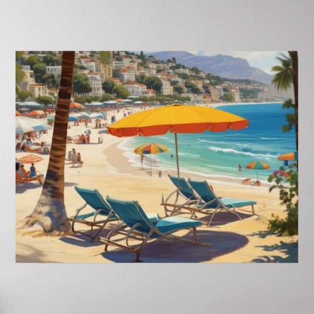 Vintager Strand an der Côte d'Azur Poster (Vorne)