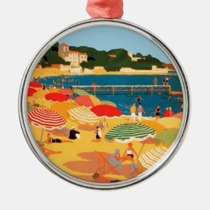 Vintager Strand an der Côte d'Azur Silbernes Ornament