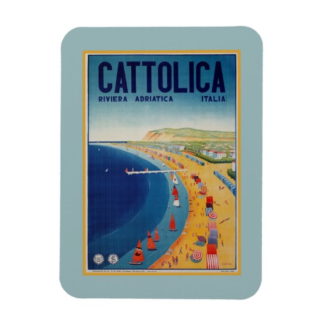 Vintager Strand Cattolica Italienische Reisewerbun Magnet (Vertikal)