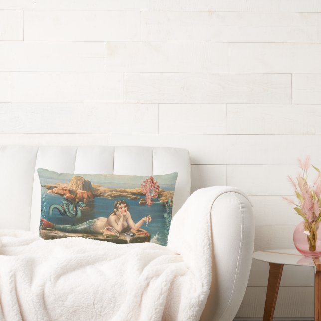 Vintager Strand Meerjungfrau Muschel Türkisch Blue Lendenkissen (Liege)