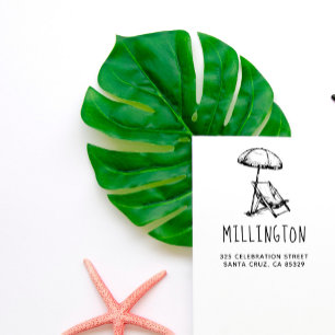 Vintager Strandstuhl und Rücksendeadresse Umbrella Permastempel