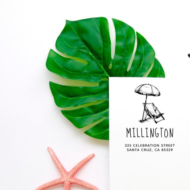 Vintager Strandstuhl und Rücksendeadresse Umbrella Permastempel (Von Creator hochgeladen)