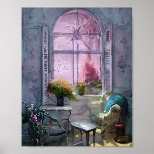 Vintager Stuhl unter Fenster Poster