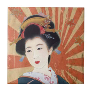 Vintager Sun Rays den japanischen Retro Geisha Fliese