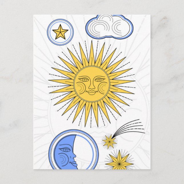 Vintager Sun und Mond Ankündigungspostkarte (Vorderseite)