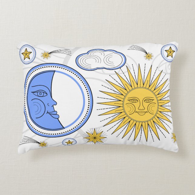 Vintager Sun und Mond Dekokissen (Vorderseite)