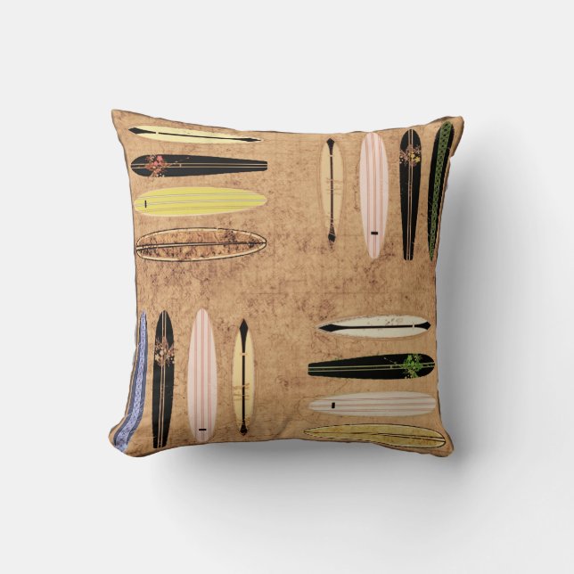 Vintager Surfbrett-Pilz Kissen (Vorderseite)